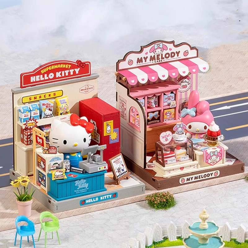 Wakorai Sanrio HelloKitty окружающая хижина ручной работы DIY Мини-модель для сборки строительных блоков, подарки для детей