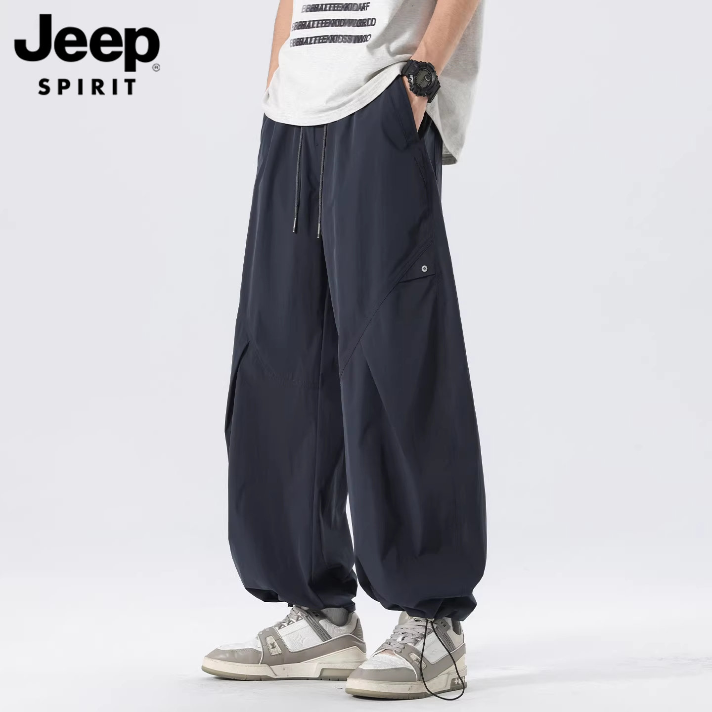 Jeep ice silk комбинезоны мужские 2026 летние тонкие свободные прямые уличные быстросохнущие спортивные повседневные брюки мужские