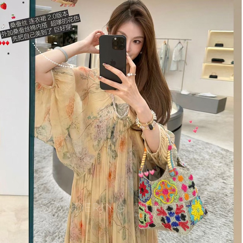 Qian Meixi 100% шелк тутового цвета, 6 метров двухслойного материала, желтый свободный шелк с цветочным рисунком, новое китайское платье, летнее тонкое