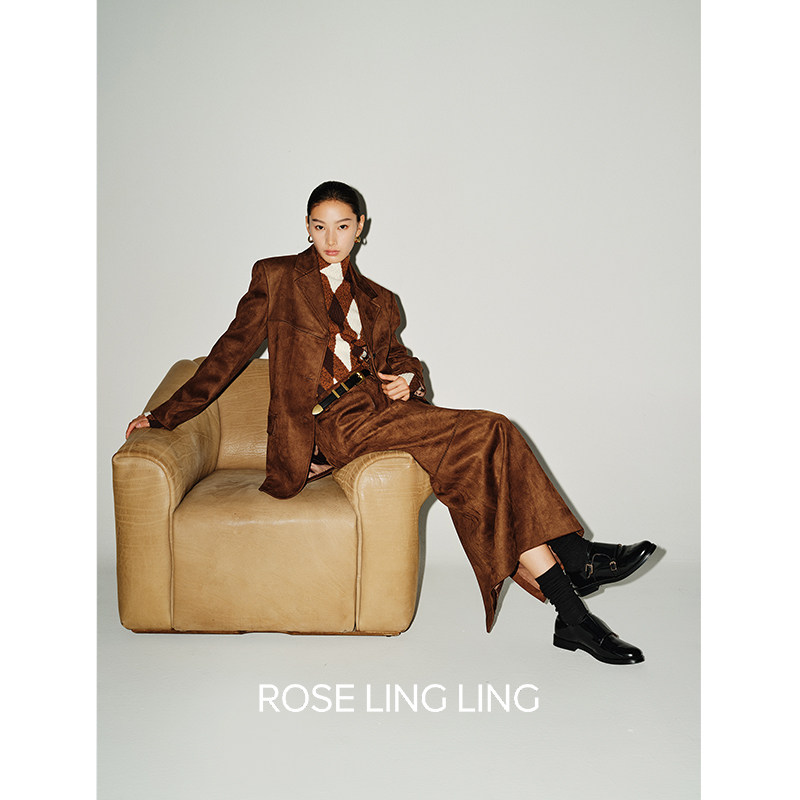 Широкий свободный костюм для папы из искусственной замши RoseLingLing Yuppie Awards/прямая юбка с разрезом