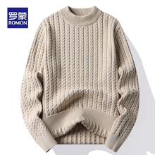 Romon Half High Collar Sweater for Men's Autumn and Winter New Thickened Korean Edition Pure Cotton Thermal Insulation High end Middle Collar Underlay Knitwear Trend