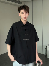 新中式冰丝衬衫短袖男夏季设计感