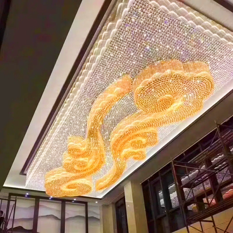Индивидуальный банкетный зал лобби отеля Xiangyun crystal lantern hall, ювелирный магазин отеля, крупномасштабная инженерная потолочная люстра