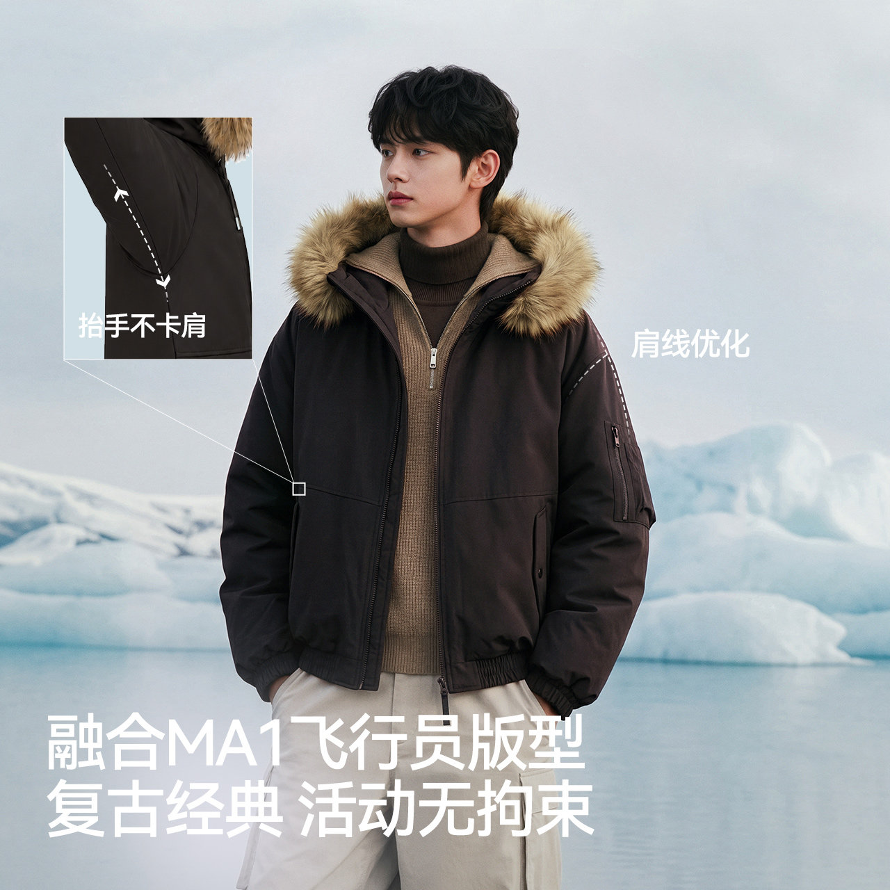 Пуховик Wang Anyu's same style|Semaphore со съемным меховым воротником и водонепроницаемой отделкой...