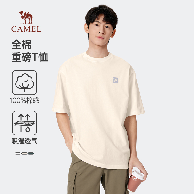 Футболка Camel из 100% хлопка с короткими рукавами, мужская весенне-летняя новая тяжелая повседневная футболка свободного кроя с круглым вырезом