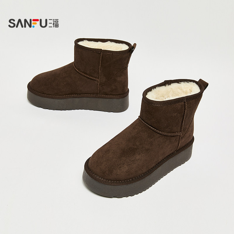 Sanfu/ зимние ботинки; новинка; женская обувь в стиле ретро; бархатная зимняя нескользящая теплая хлопковая обувь на толстой подошве из плюша с большой головкой