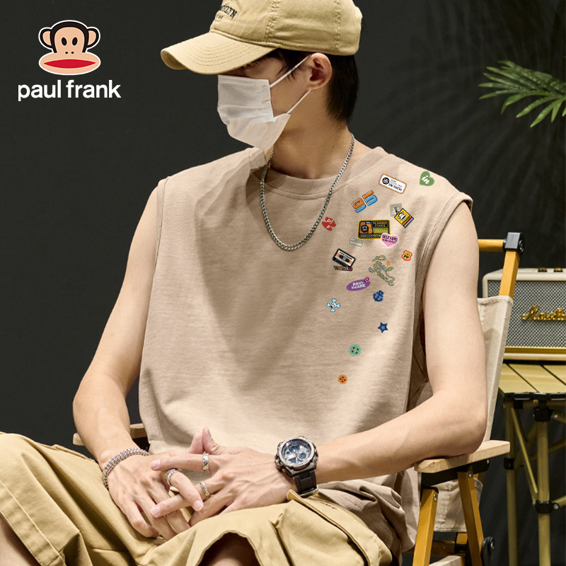 Paul Frank/Летний легкий спортивный хлопковый жилет без рукавов с американским вырезом горловины и обезьянкой Big Mouth Monkey для мужчин