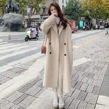 Woolen coat for women, 11 years old shop, cashmere coat for women, pink double-sided woolen coat for women, 2023 autumn/winter new Korean version loose medium length Hepburn style woolen coat