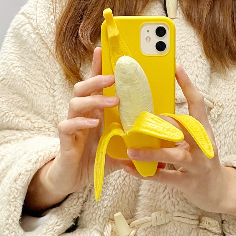 Fun and stress-relieving squishy banana toy phone case, 17 Apple 14/13 Pro Max soft rubber anti-drop protective case, suitable for iPhone 12/11, 16 Prank gift for best friends, 15