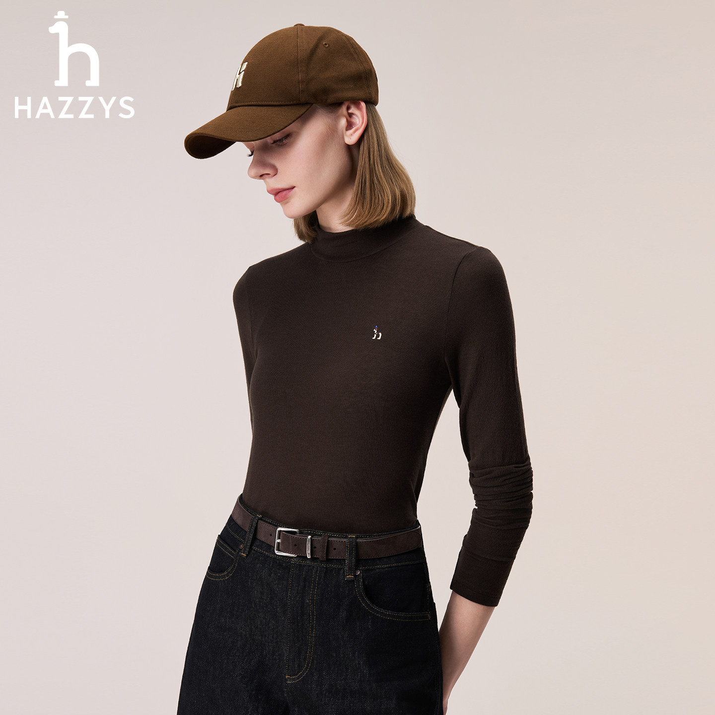 Женская осенне-зимняя приталенная футболка с высоким воротом Hazzys Haggis, модная повседневная футболка с длинными рукавами для поездок на работу