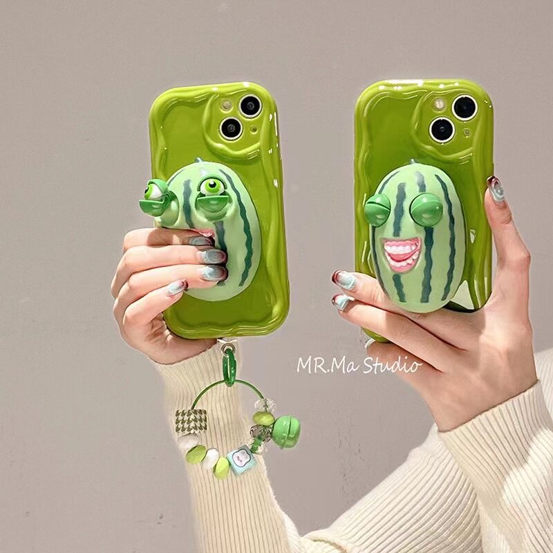 Creative stress-relieving squeezing and staring watermelon phone case suitable for Apple 14 Pro Max/13/12 Pro soft protective case 15 Pro