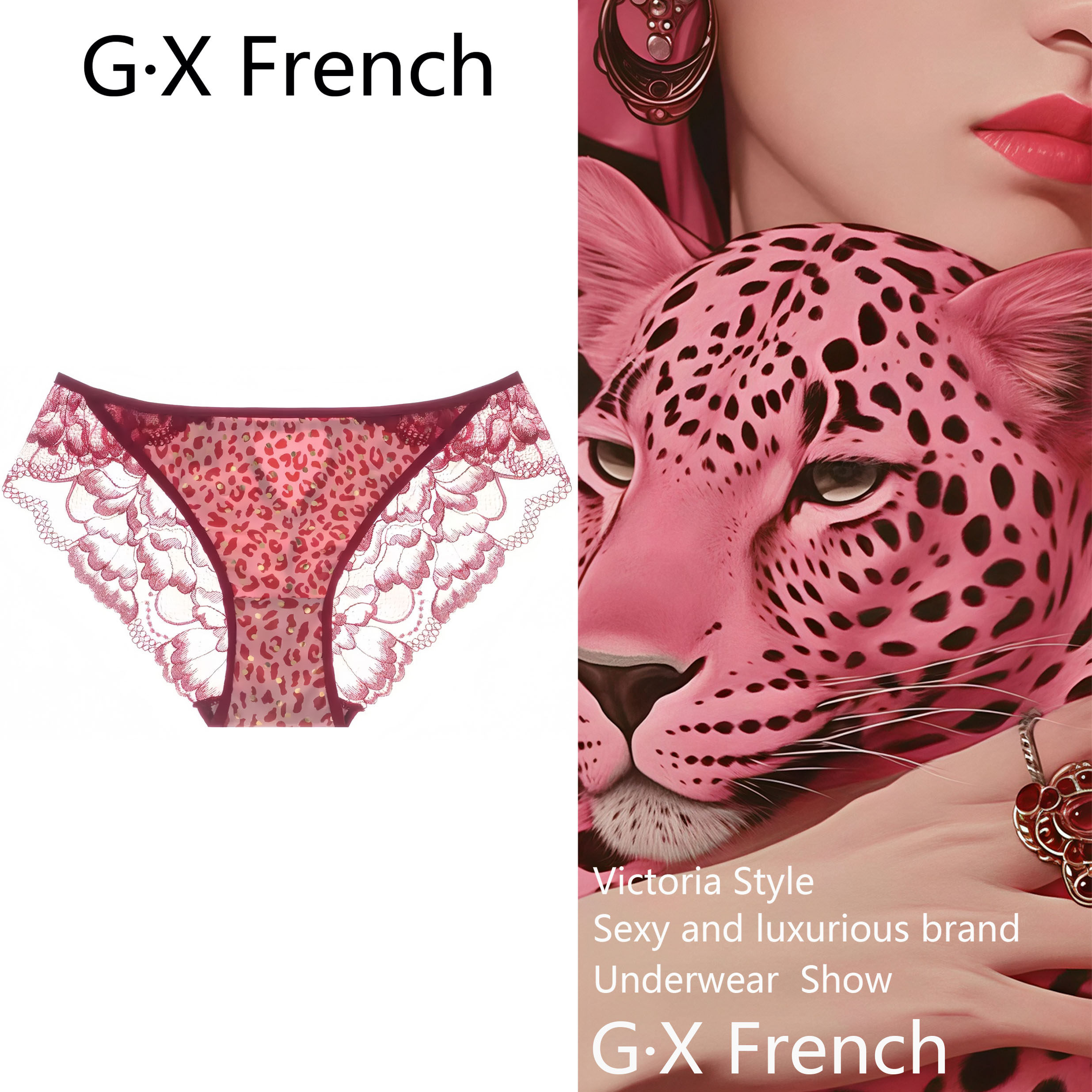 Victoria's sexy leopard print lace panties for women, seamless, breathable, thin, and made of mulberry silk.