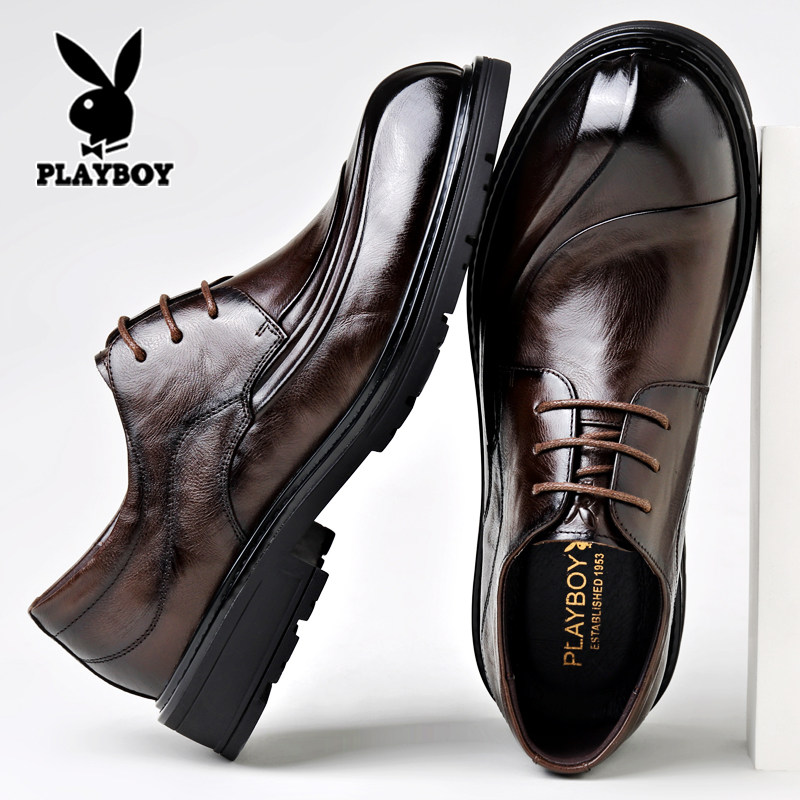Кожаная обувь Playboy, мужская кожаная деловая официальная одежда, широкие ножки, увеличенный размер головы, свадебная обувь для жениха, повседневная коричневая зимняя
