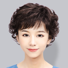 Wig, short hair, middle-aged and elderly women, full head cover style, genuine and natural short curly hair, temperament style, fluffy hair cover