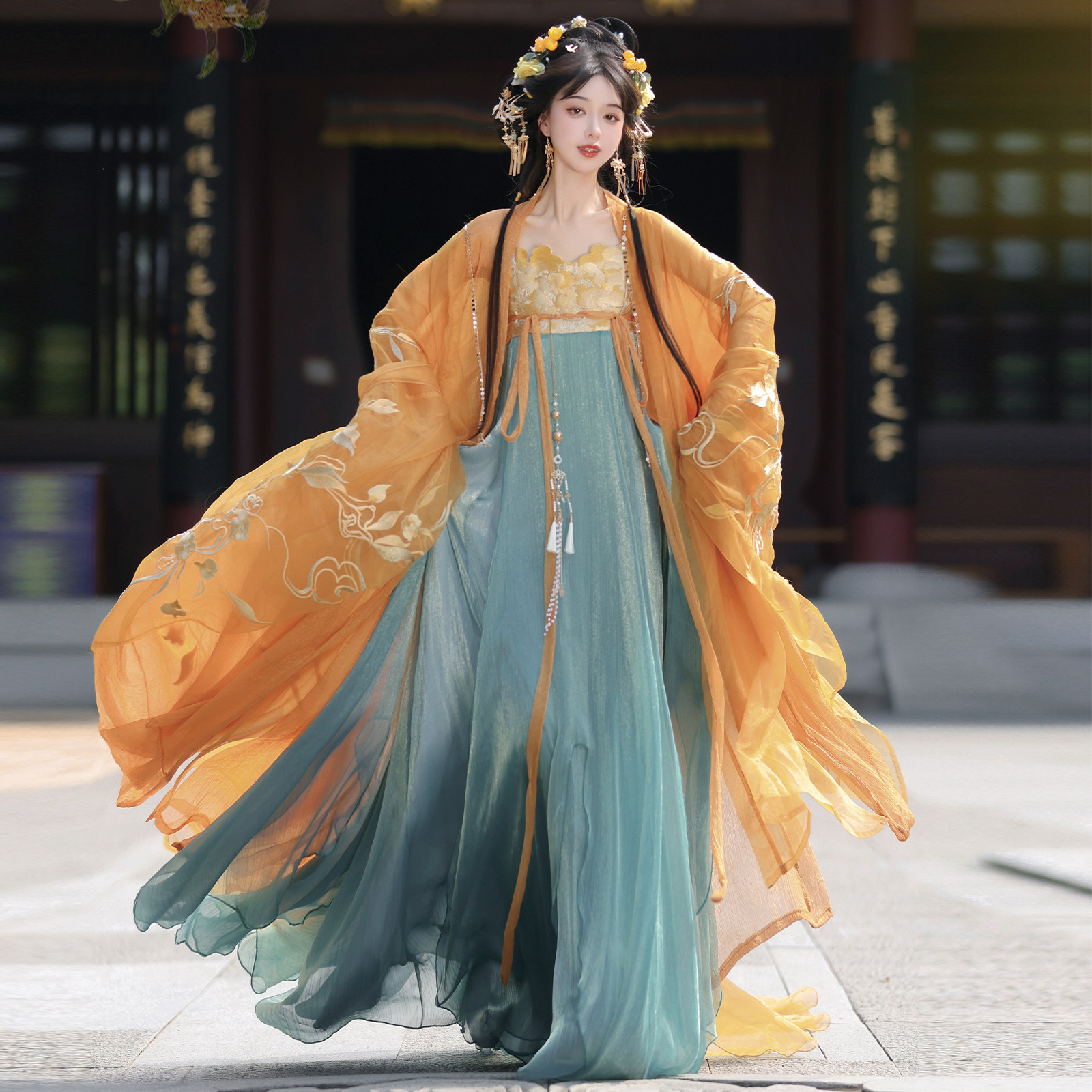 Xian Chuji [Совиньон Блан] Оригинальная женская юбка Hanfu Hazi в стиле Тан, вышитая двухслойной рубашкой с большими рукавами для тяжелой промышленности, весенние и летние модели