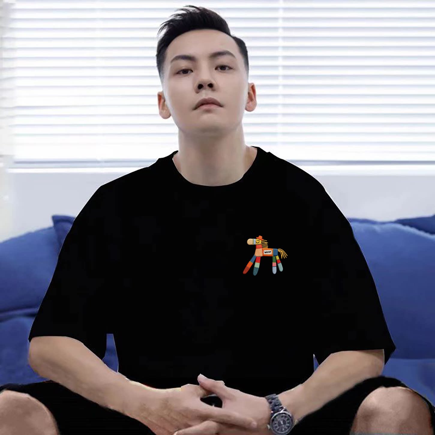 Бренд Hong Kong tide, футболка с короткими рукавами и имитацией вышивки из мультфильма для мужчин и женщин, летние свободные хлопковые топы для пары размера плюс