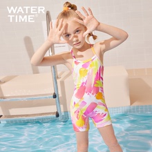 WaterTime儿童泳衣中大童连体速干比赛竞速平角泳衣专业训练女孩
