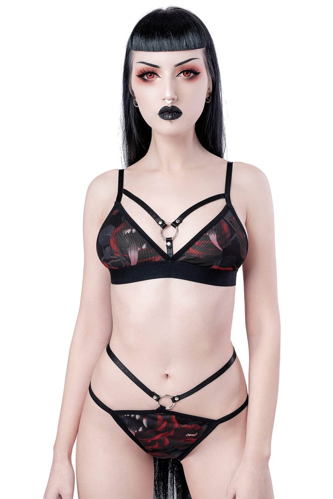 Streetwear brand KILLSTAR In Bloom Gothic Punk Rock Rose Lingerie Bra and Panty Set