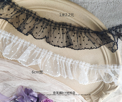 taobao agent 黑白波点蕾丝服装荷叶花边半成品打褶花边辅料配件满包邮