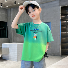 Children's clothing, boys' short sleeved t-shirt, summer 2024 new children's summer mid to large children's pure cotton summer boys' top, trendy t