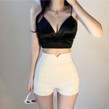 White high waisted tight shorts for women's summer 2023 Korean version spicy girl bag buttocks, elastic, sexy, slimming three part casual hot pants