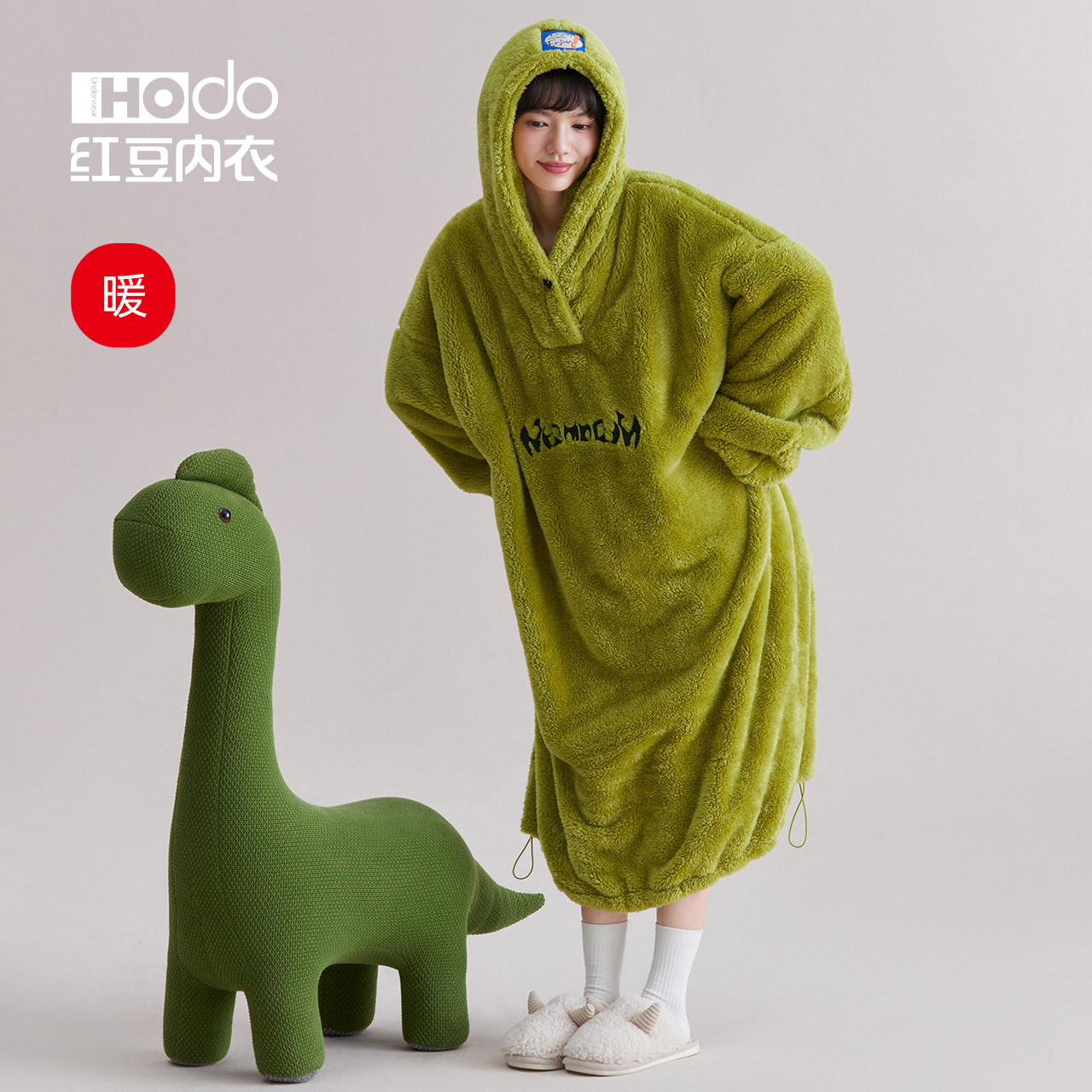 Coral velvet womens hooded casual thickened nightgown