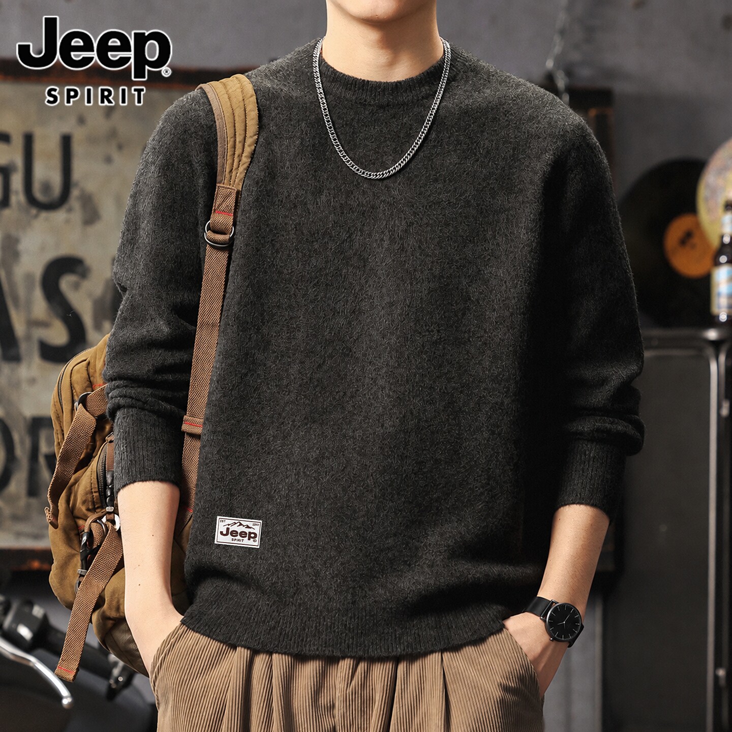 Свитер с круглым вырезом Jeep, мужской утолщенный свитер, осенне-зимний свитер в стиле ретро "ленивый" из овечьей шерсти, мужской свитер с низом