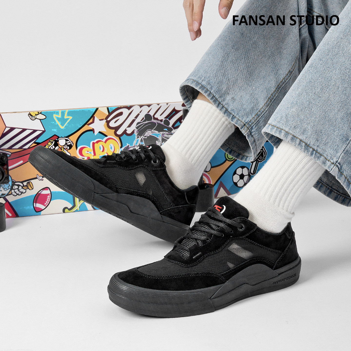 Мужские дышащие кроссовки для спорта и отдыха FANSAN STUDIO classic Black Samurai с низким берцем, профессиональная обувь для скейтборда