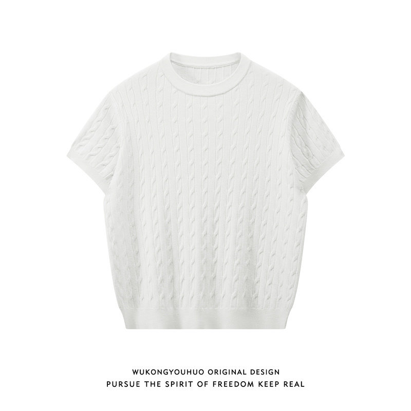 Wukong в наличии летняя трикотажная футболка с короткими рукавами cleanfit twisted texture, мужская футболка в стиле old money, короткий топ для пары