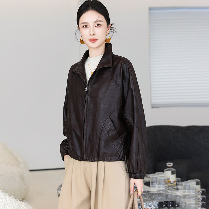 Женская короткая кожаная куртка из овчины Karovia Haining leather 2026...