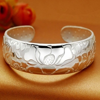 Clothing and accessories ethnic style Lotus hand ring opens fashion love lotus said silver bracelet female cross -border silver plating jewelry