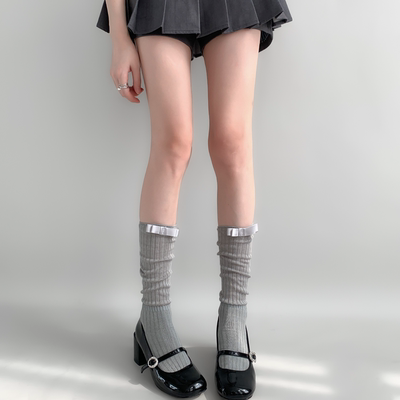 taobao agent 夜间教习室堆堆袜女春秋薄款灰色蝴蝶结芭蕾风jk小腿袜子白色长袜