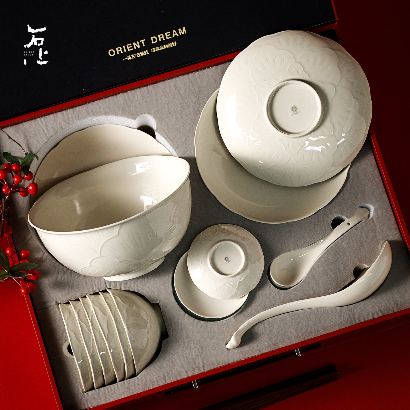 Набор керамической посуды Shishang Dongfang Jingdezhen в кремовом стиле, обеденная тарелка для новоселья в Новом доме, Подглазурная цветная Высокотемпературная фарфоровая посуда