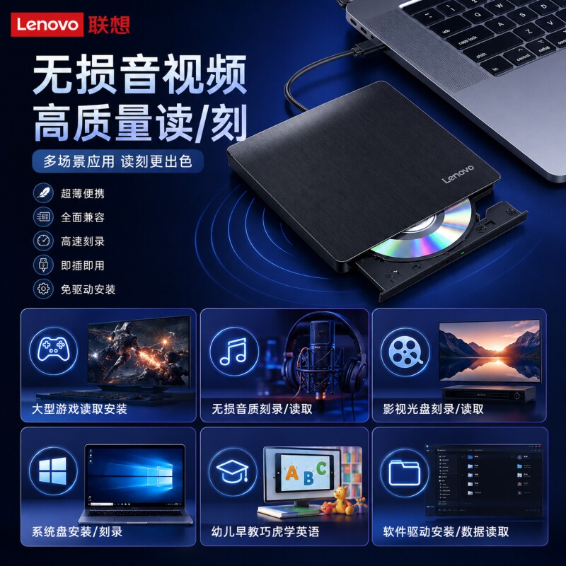 Внешний оптический привод Lenovo DB95 - ультратонкий портативный оптический DVD-дисковод...