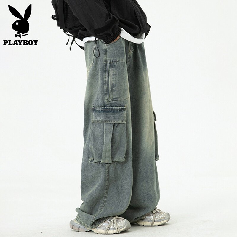Джинсы Playboy в американском стиле, мужские осенние новые модные брендовые уличные свободные широкие длинные брюки для мальчиков