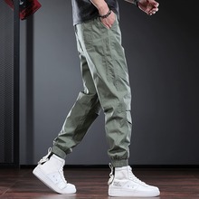 Italian trendy American casual pants for men's summer thin green elastic breathable work pants with elastic waist and leggings