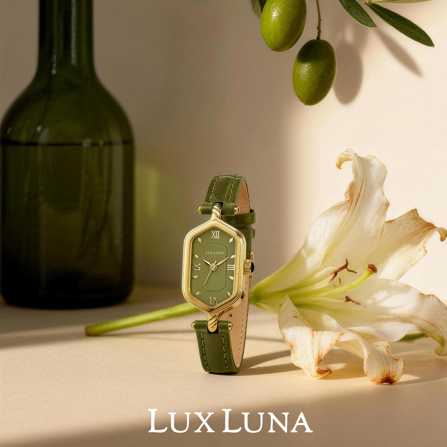 LuxLuna 【Оригинальная римская часовая серия】 Ретро-часы женские легкие роскошные нишевые женские маленькие зеленые часы
