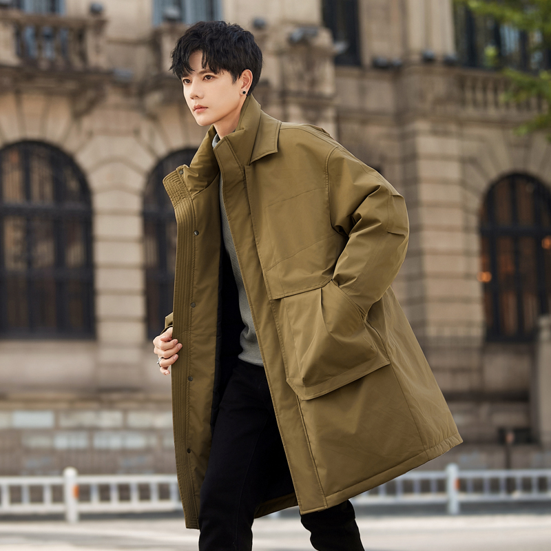 25 новый мужской пуховик средней длины на белом утином пуху 90 пробы, высококачественная теплая ветровка из двух частей, утепленная на зиму