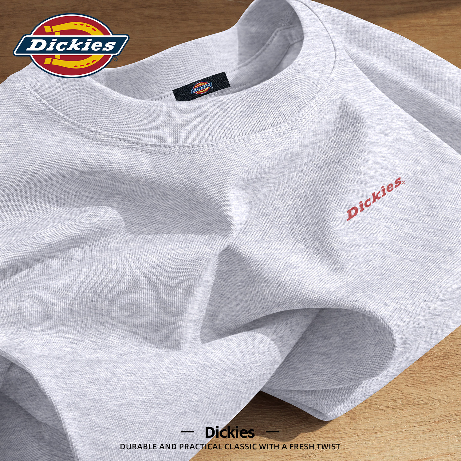 Серая футболка из американского хлопка с короткими рукавами Dickies flower для мальчиков, новинка 2026 года, летний молодежный тренд, рукава с пятью точками