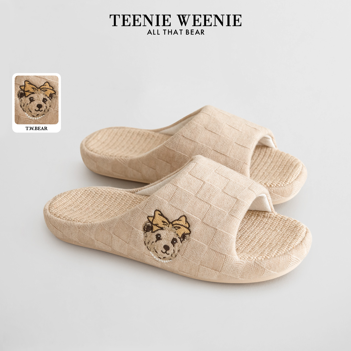 Льняные тапочки TeenieWeenie bear; женские домашние дышащие нескользящие дезодоранты; обувь из хлопка и льна four seasons