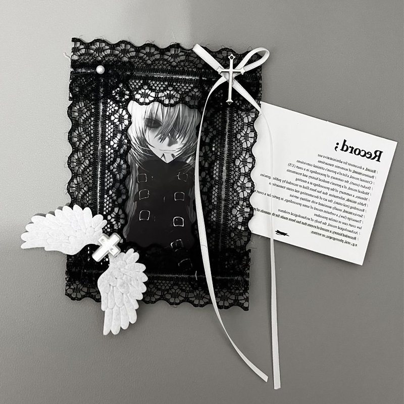 Finished Sweet and Cool DIY Handmade Gugu Card Holder with Embossed Lace Trim, Anime Lolita Style, Black Angel Card Holder