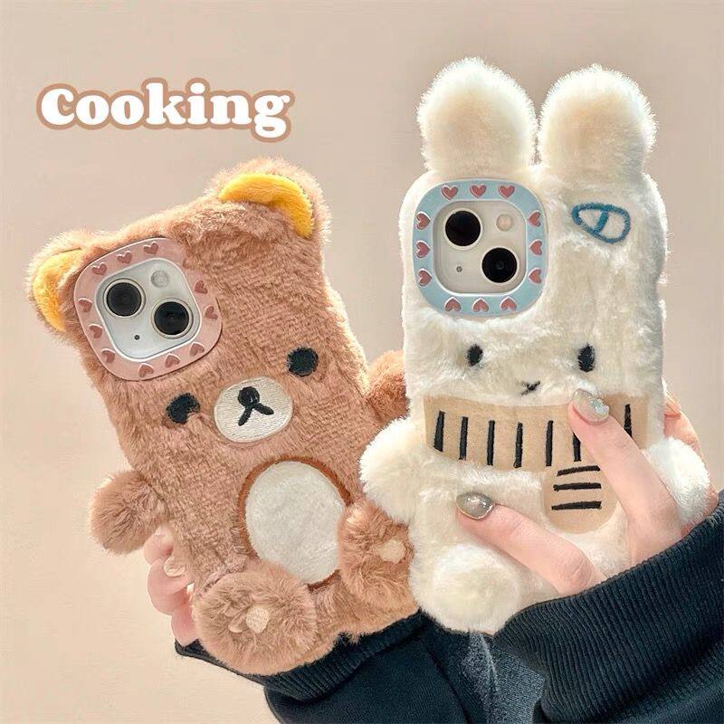 Cute cartoon plush phone case for Apple 16/15 Pro Max, Nova 13, Huawei P70, Mate 60, Honor Vivo X100, OPPO Reno12, Redmi, Xiaomi 14 (Women's F)
