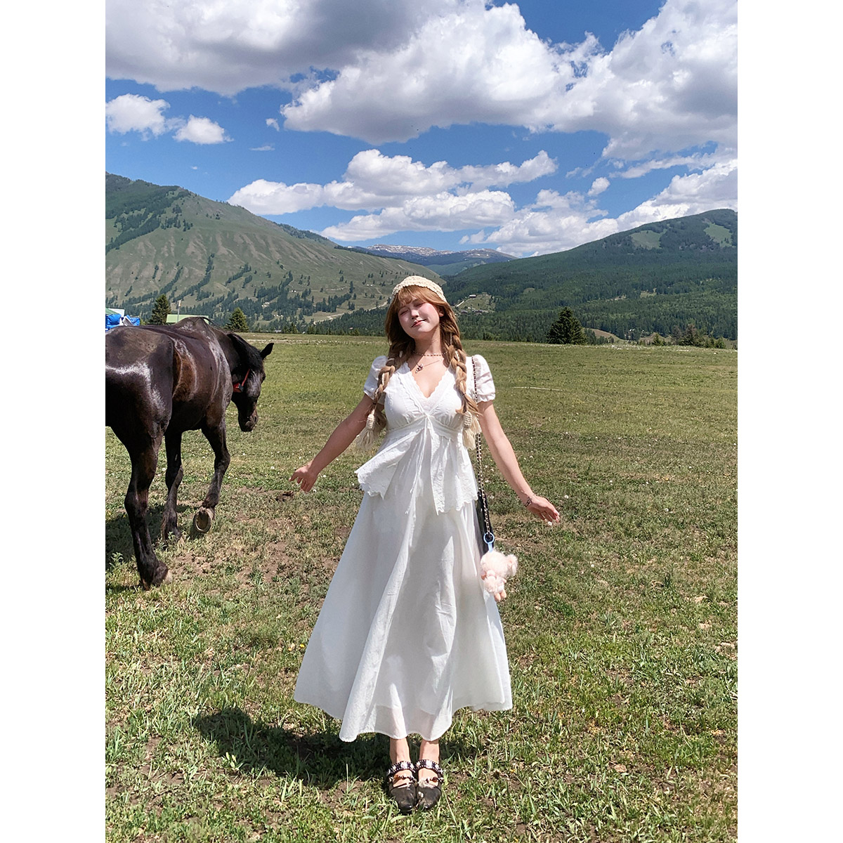 Annie Buhuo, 100% хлопок, хлопковое водорастворимое кружевное платье с вышивкой, женская белая юбка с завышенной талией, большие размеры