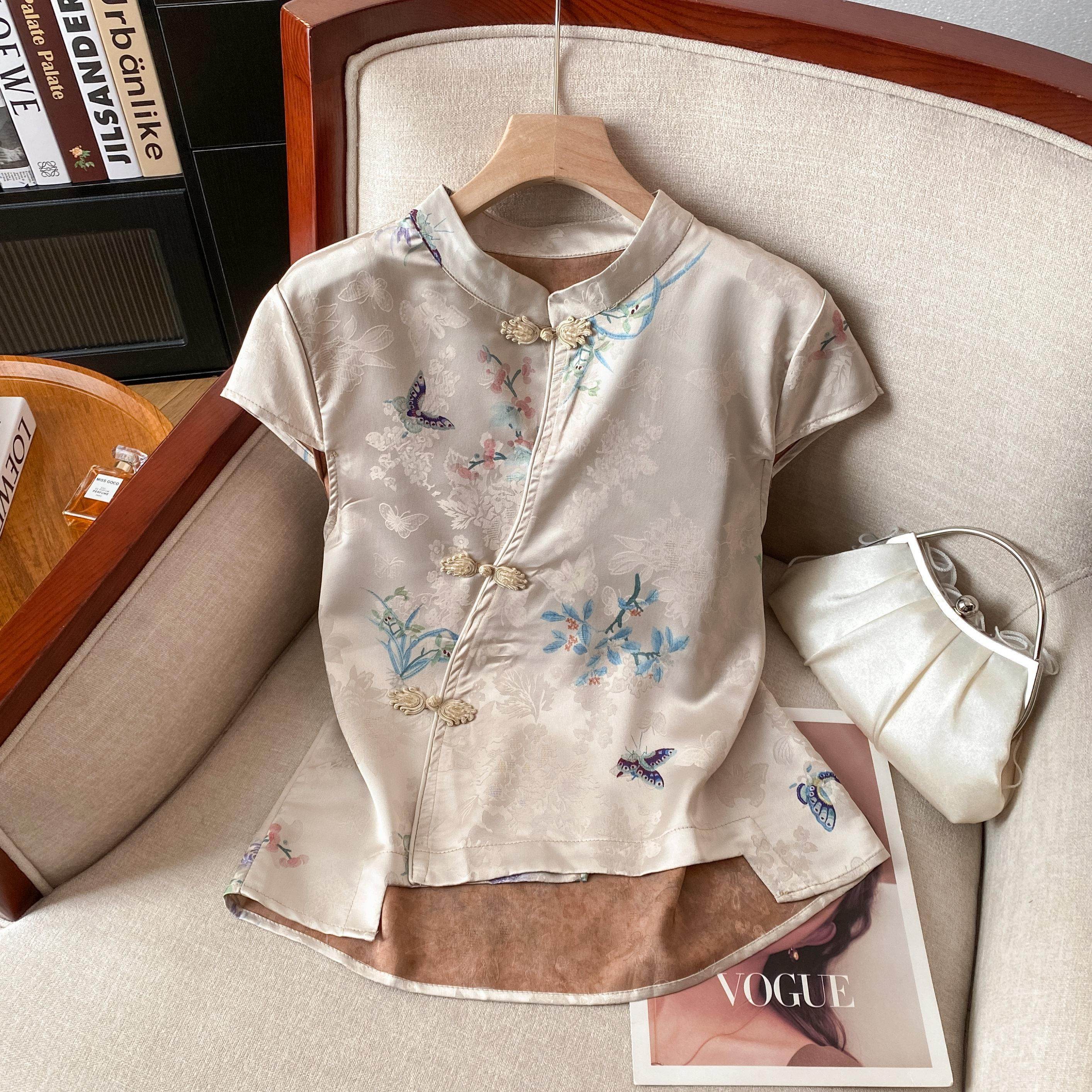 Модный бренд Tide, новый китайский стиль, рубашка с короткими рукавами в национальном стиле, женская летняя рубашка большого размера, толстый мм, красивый костюм в стиле Тан, топ cheongsam