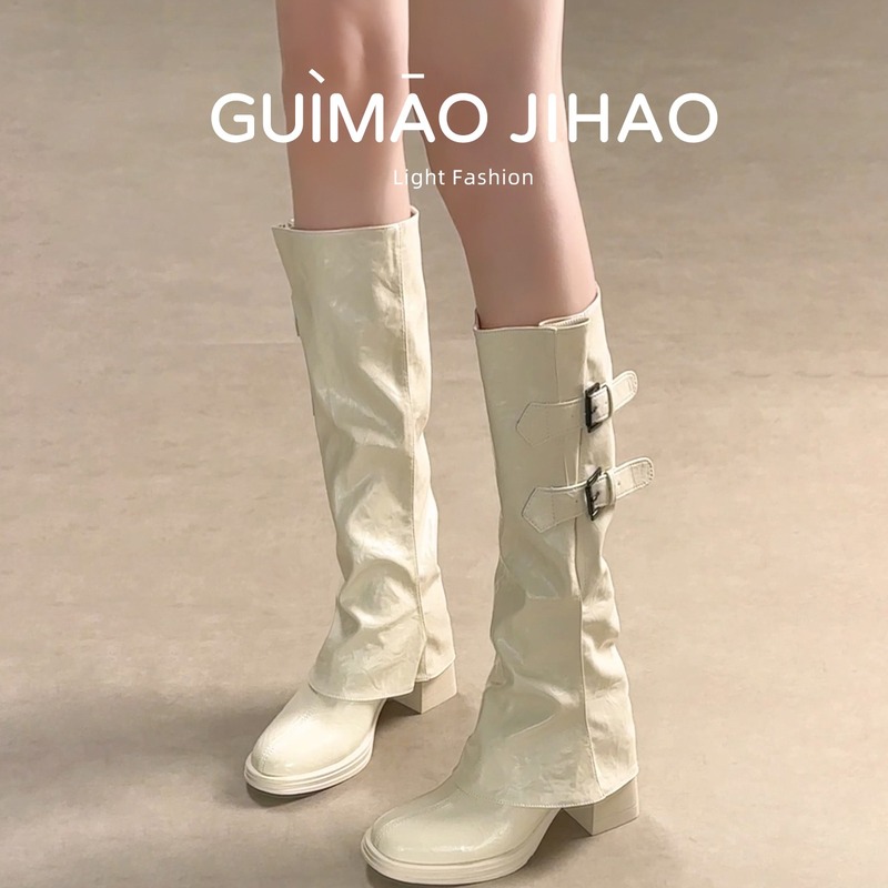 Белые сапоги с логотипом Gem cat, съемные полусапожки из двух предметов, новые полусапожки 2025 года, осенне-зимние женские полусапожки на высоком каблуке