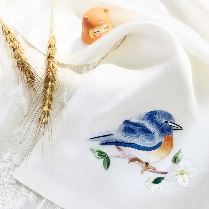 Chinese style hand-embroidered silk handkerchief, Suzhou embroidery handkerchief, women's Hanfu small square scarf, Suzhou silk bookmark gift