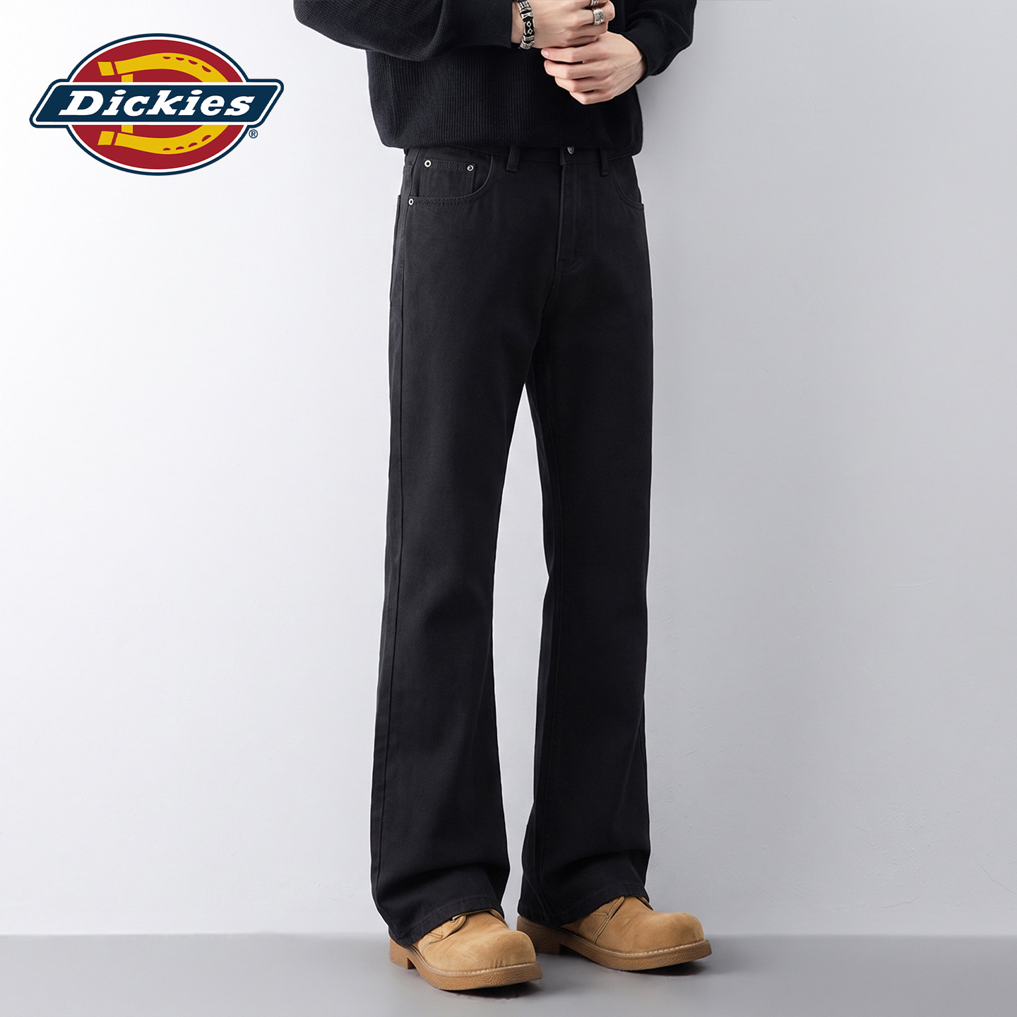 Мужские черные джинсы Dickies в американском стиле с микро-притачкой, новинка 2026 года, свободные повседневные универсальные широкие длинные брюки