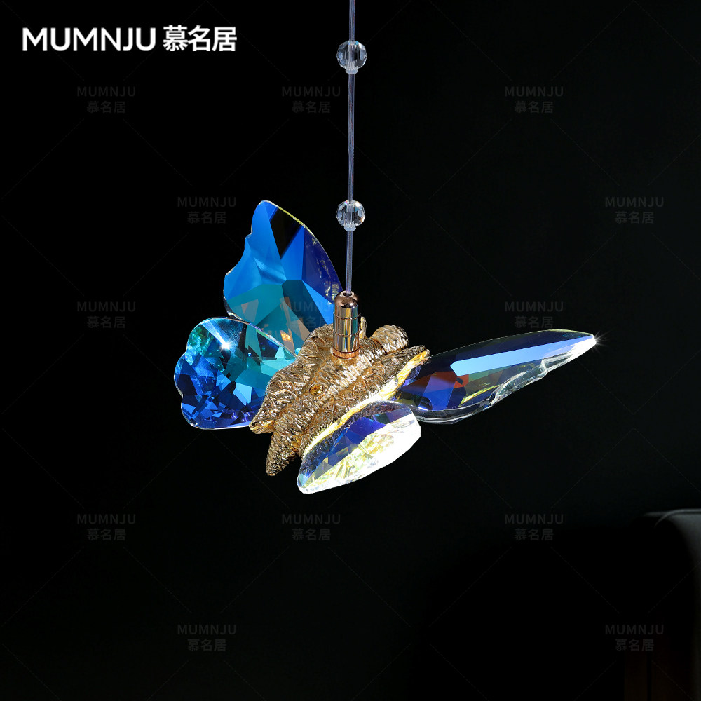 Mu Mingju 2026 новая бабочка хрустальная кровать для спальни подвесная фара современный свет роскошное высококачественное крыльцо подвесной линейный светильник