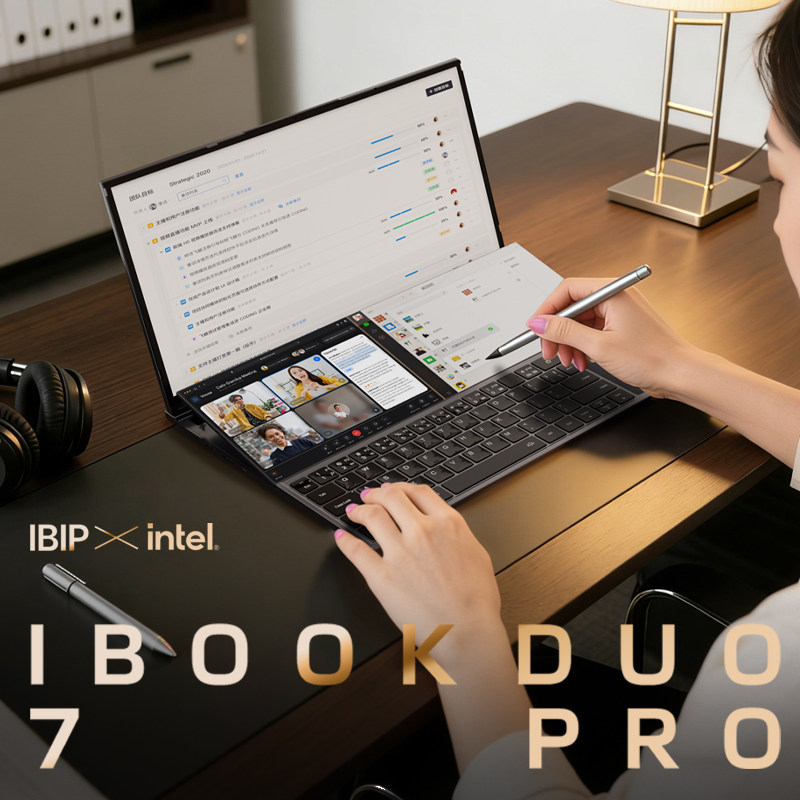 【Ноутбук с двумя экранами】 IBOOK DUO7 -сенсорный ноутбук с двумя экранами диагональю 16 + 14 дюймов, легкий дизайн бизнес-класса Intel office online, ультратонкий и портативный