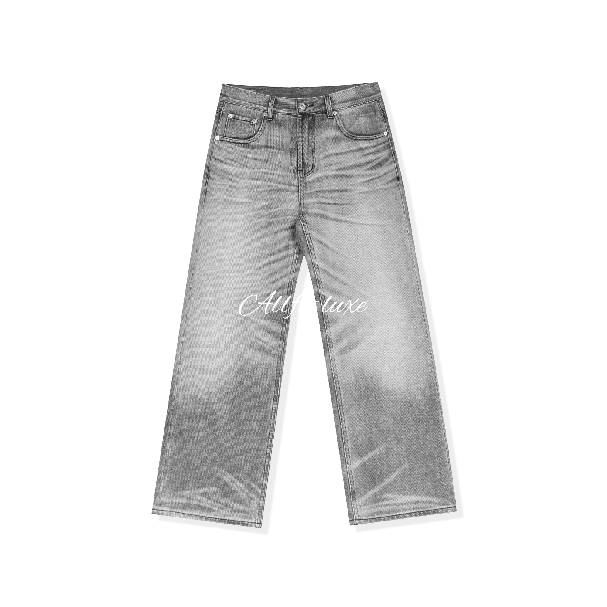 Линейка ALLFIT high-end 13 унций Beijiang "fog marks” прямые серые джинсы cow, выстиранные и поношенные в течение четырех сезонов.